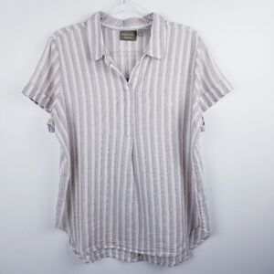 Naturals d&co. Tan and Ivory Striped Linen Blend Top size Medium